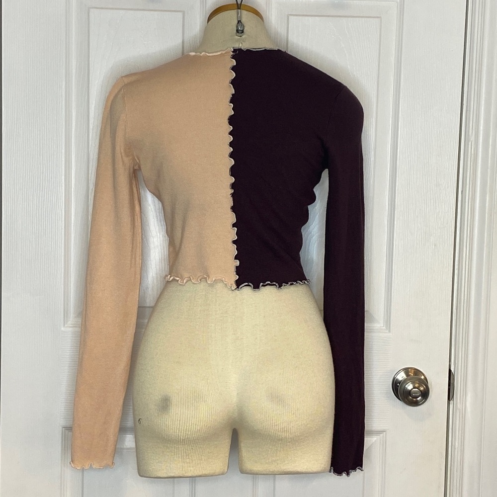 Twik Y2K Style Brown Pink Long Sleeve Crop Top Colorblock Petite Small - Picture 8 of 17